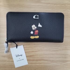 Disney X Coach Accordion Zip Wallet In Regenerative Leather With Mickey NWT